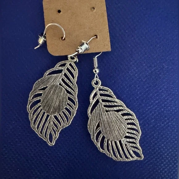 Silver and Turquoise Feather Earrings - Picture 3 of 5